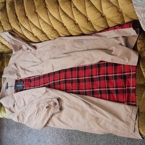 PrettyLittleThing Tan Trench Coat with Red Plaid Lining